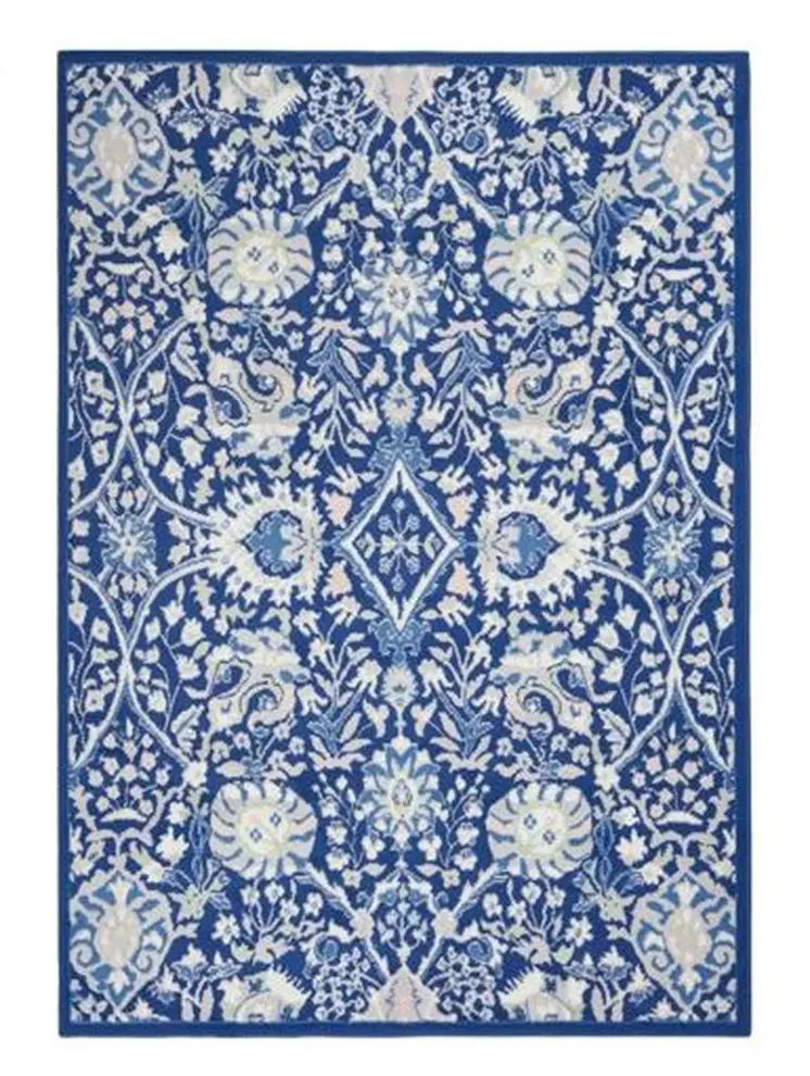 6' X 9' Blue And Ivory Floral Area Rug