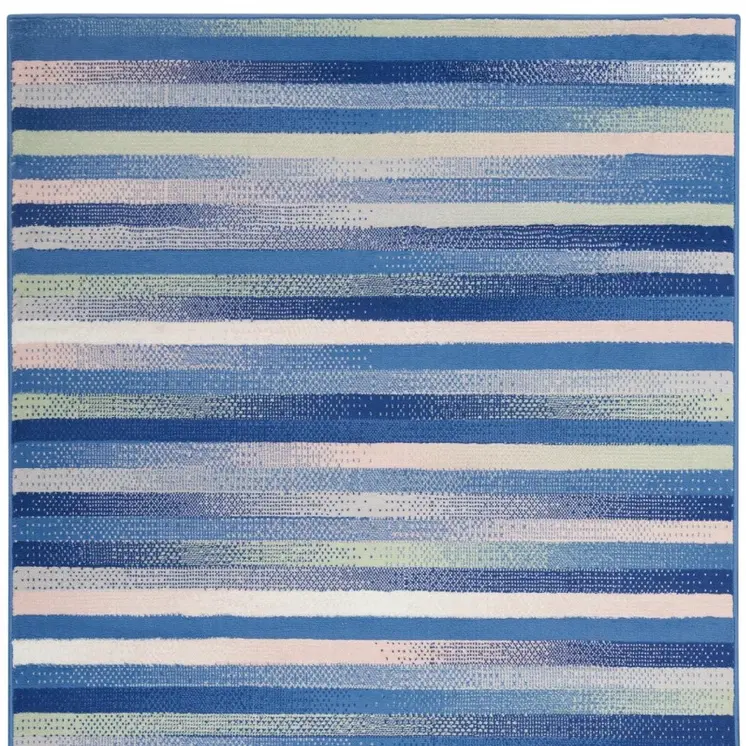 4' X 6' Blue And White Striped Distressed Area Rug