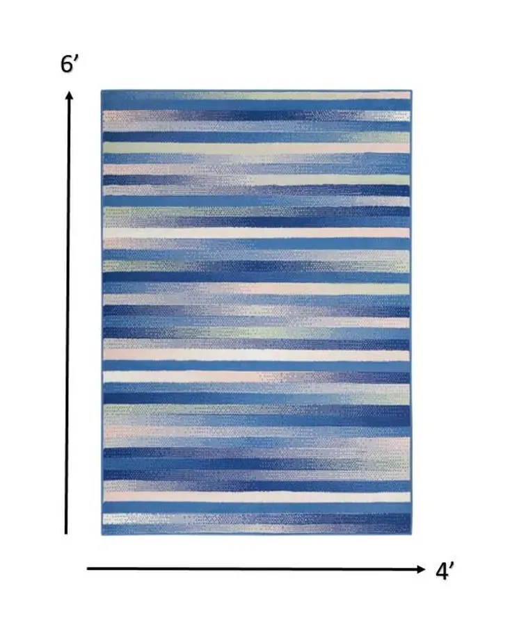 4' X 6' Blue And White Striped Distressed Area Rug