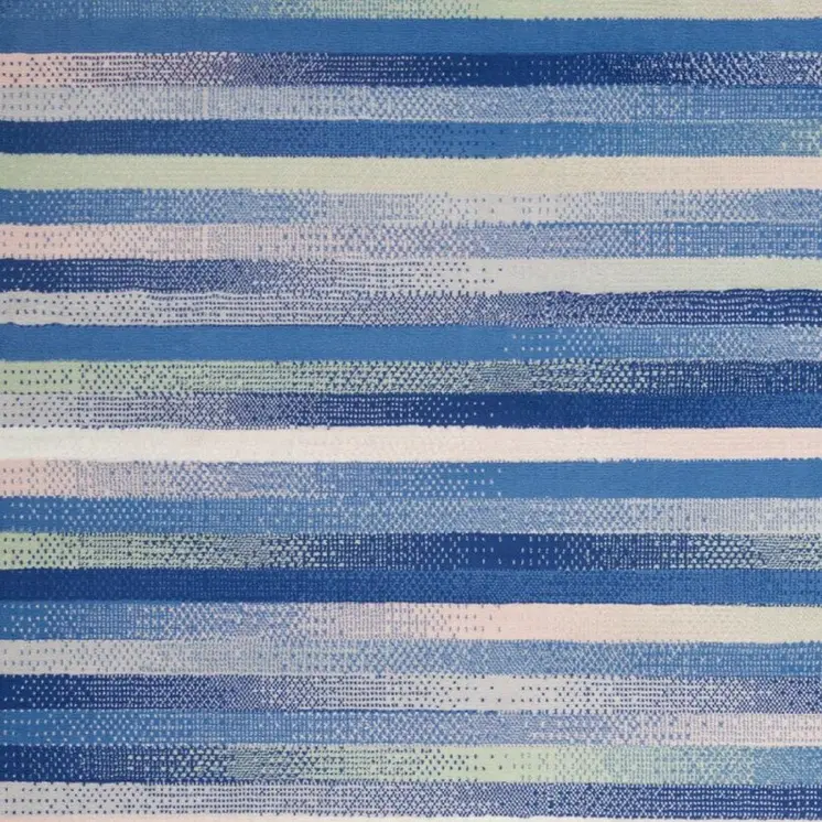 5' X 7' Blue And White Striped Distressed Area Rug