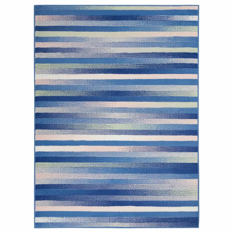 5' X 7' Blue And White Striped Distressed Area Rug