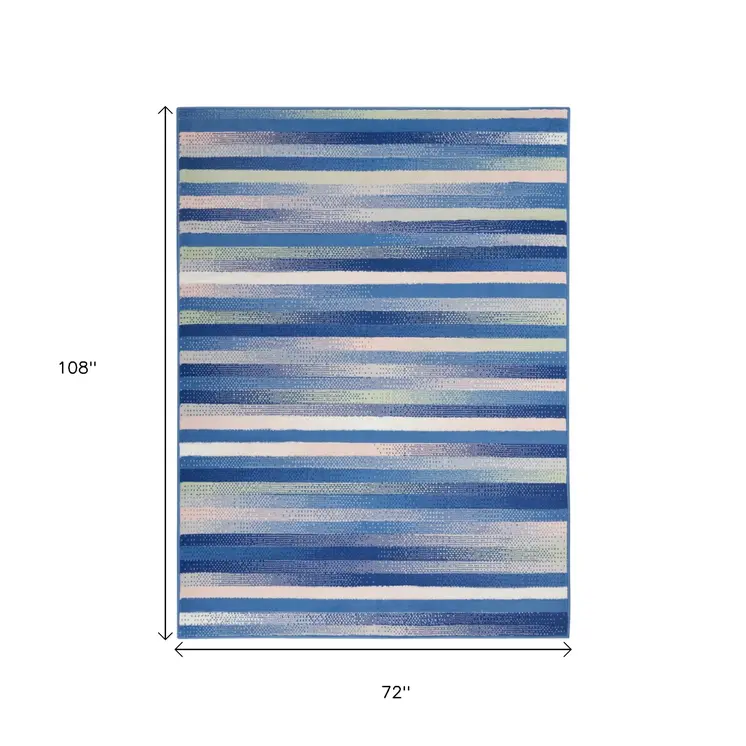 6' X 9' Blue And White Striped Distressed Area Rug