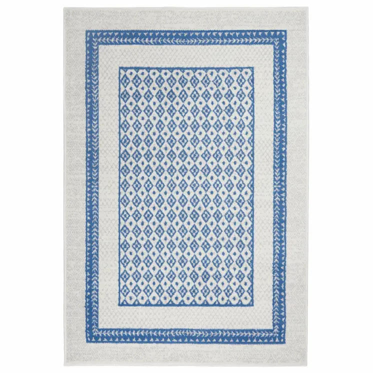 4' X 6' Ivory And Blue Geometric Area Rug