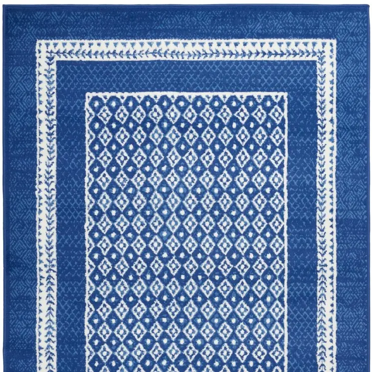 4' X 6' Blue And White Geometric Area Rug