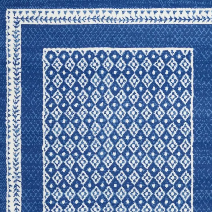 5' X 7' Blue And White Geometric Area Rug