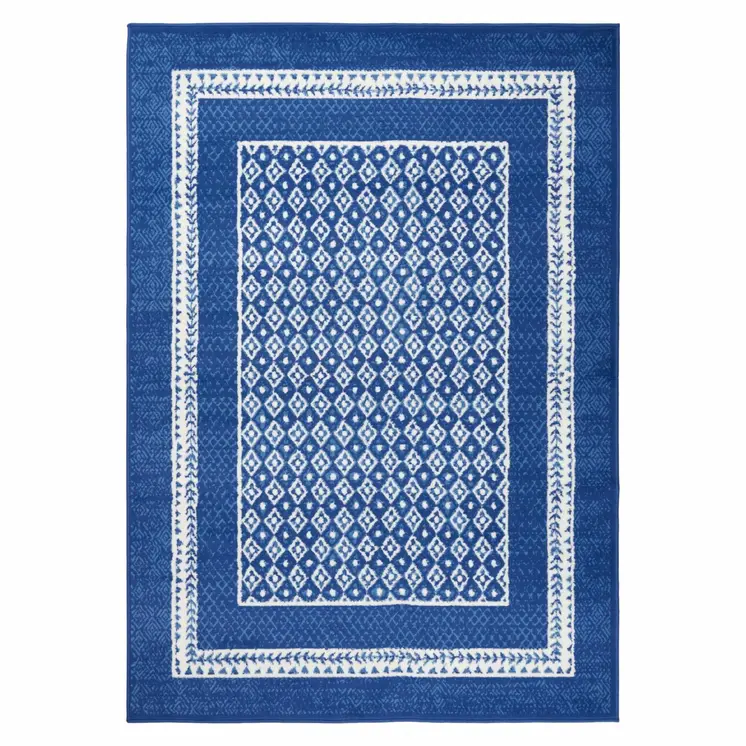 5' X 7' Blue And White Geometric Area Rug