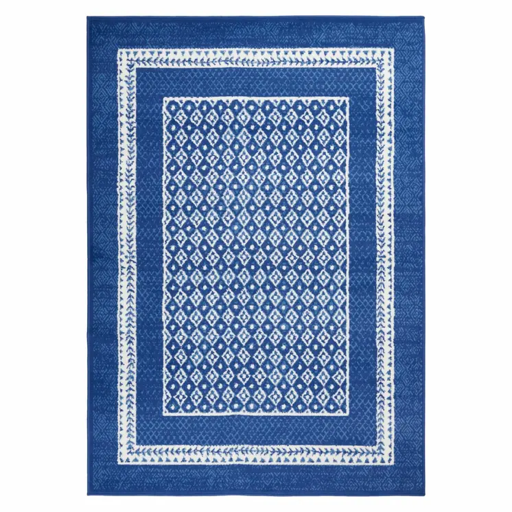 5' X 7' Blue And White Geometric Area Rug