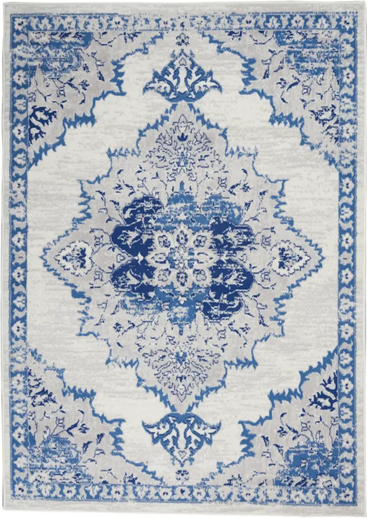 5' X 7' Ivory And Blue Medallion Area Rug