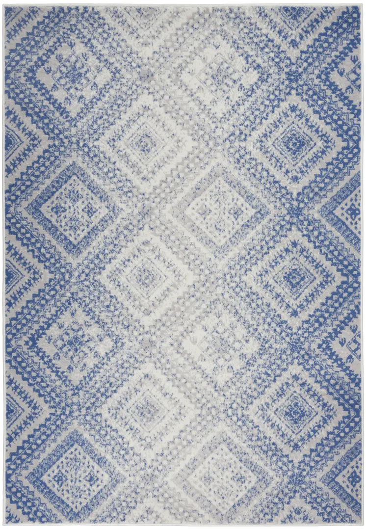 5' X 7' Ivory And Blue Geometric Area Rug