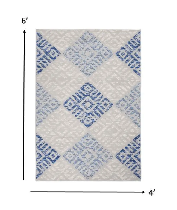 4' X 6' Blue And Gray Geometric Area Rug