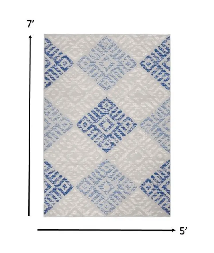 5' X 7' Blue And Gray Geometric Area Rug