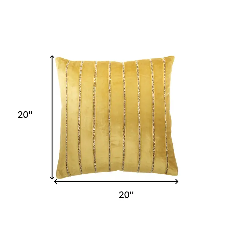 20" Glam Gold Striped Velvet Throw Pillow With Sequins