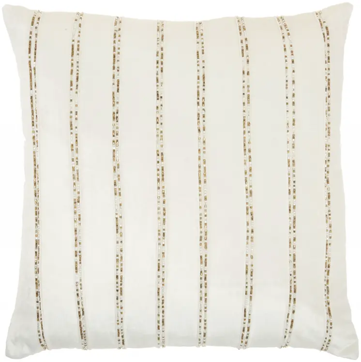 Glam Ivory And Gold Accent Throw Pillow With Beaded Details