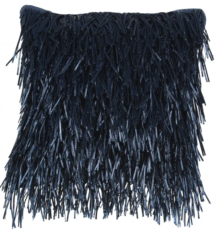 20" Navy Blue Textured Throw Pillow with Fringe