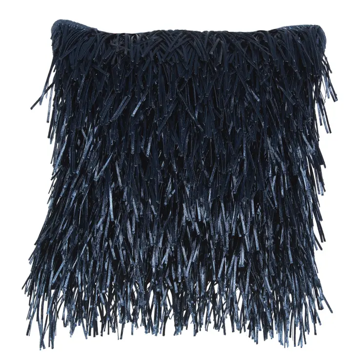 20" Navy Blue Textured Throw Pillow with Fringe