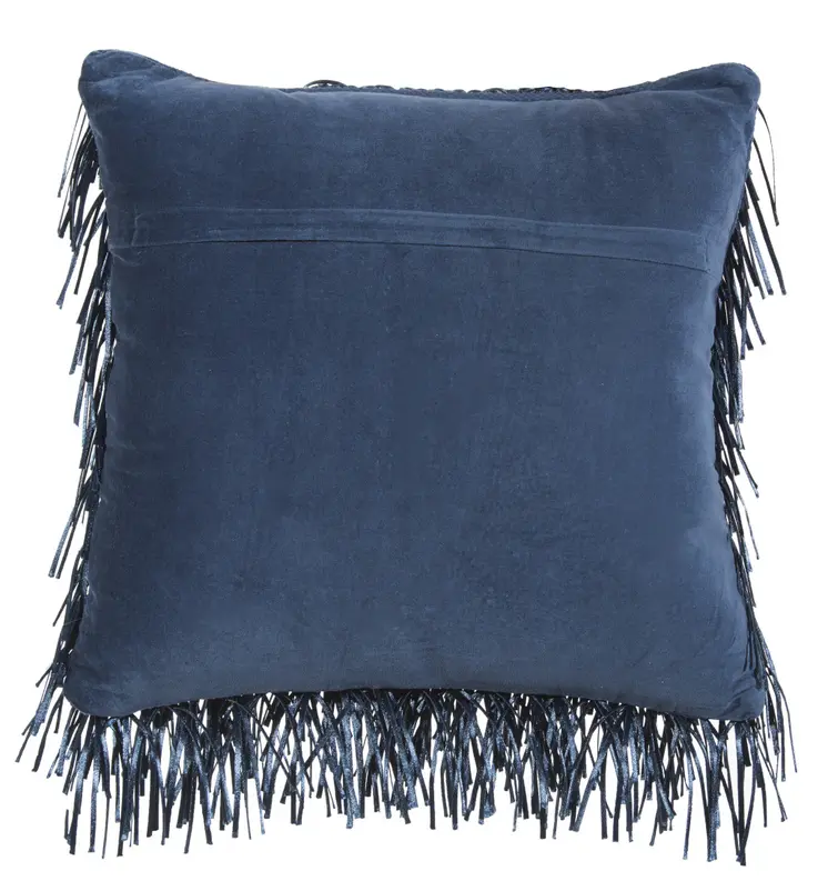 20" Navy Blue Textured Throw Pillow with Fringe