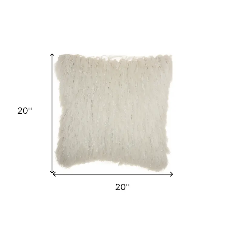 Soft White Shag Accent Pillow
