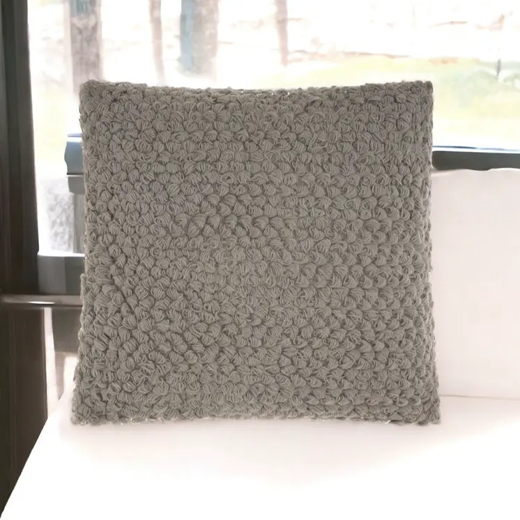 20" Light Gray Cotton Blend Curly Loops Throw Pillow