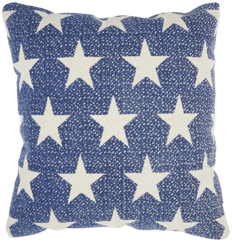 20" Ivory And Navy Blue Stars Cotton Throw Pillow