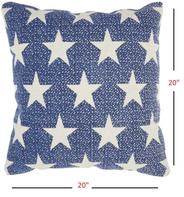 20" Ivory And Navy Blue Stars Cotton Throw Pillow
