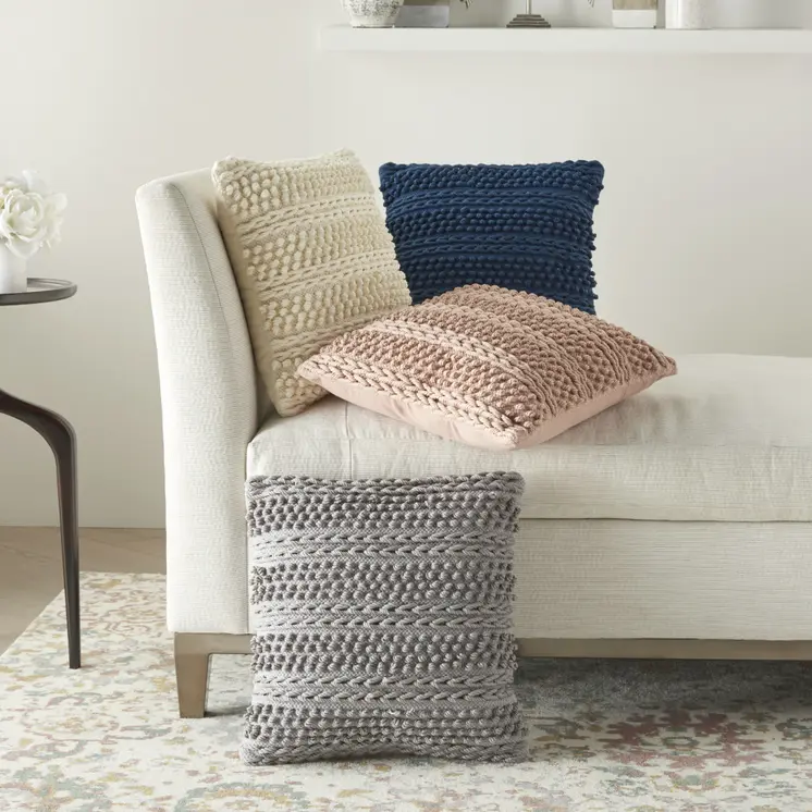 Ivory Textured Dots And Stripes Throw Pillow