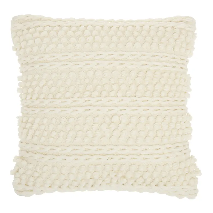 Ivory Textured Dots And Stripes Throw Pillow