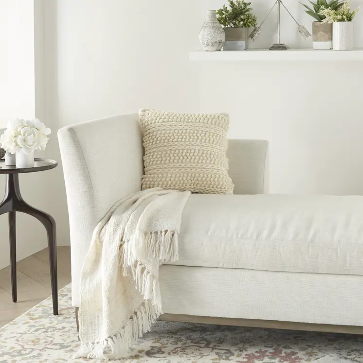 Ivory Textured Dots And Stripes Throw Pillow