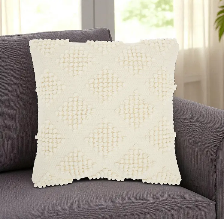 18" Ivory Textured Diamonds Throw Pillow