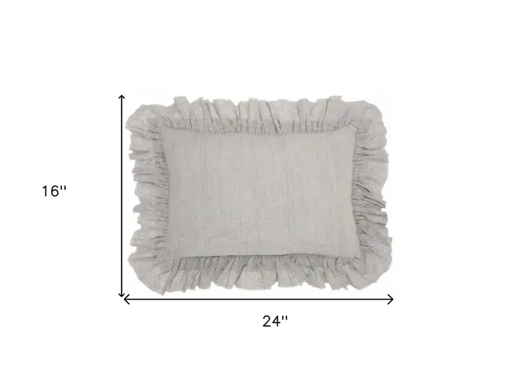 16" X 24" Gray Pillow With Ruffled Edges