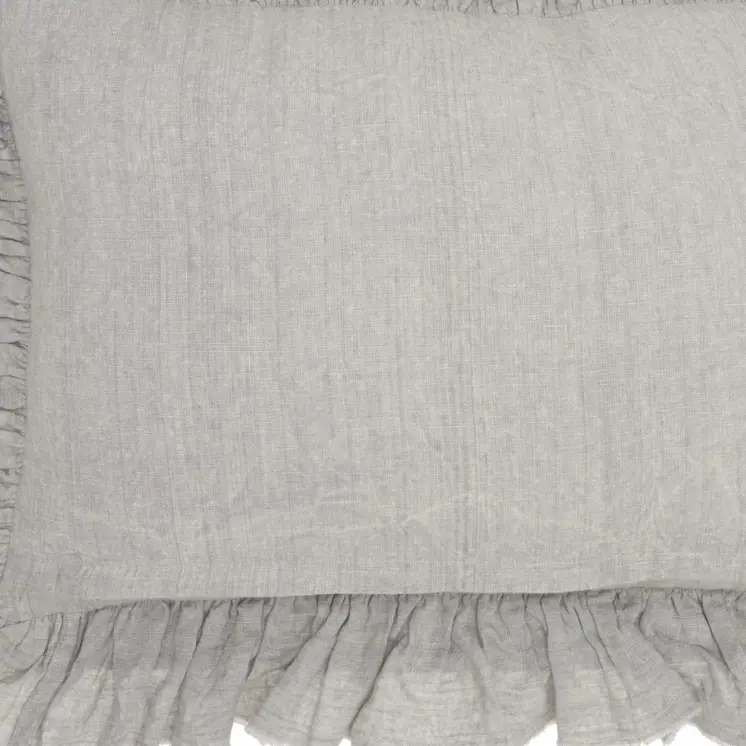 16" X 24" Gray Pillow With Ruffled Edges