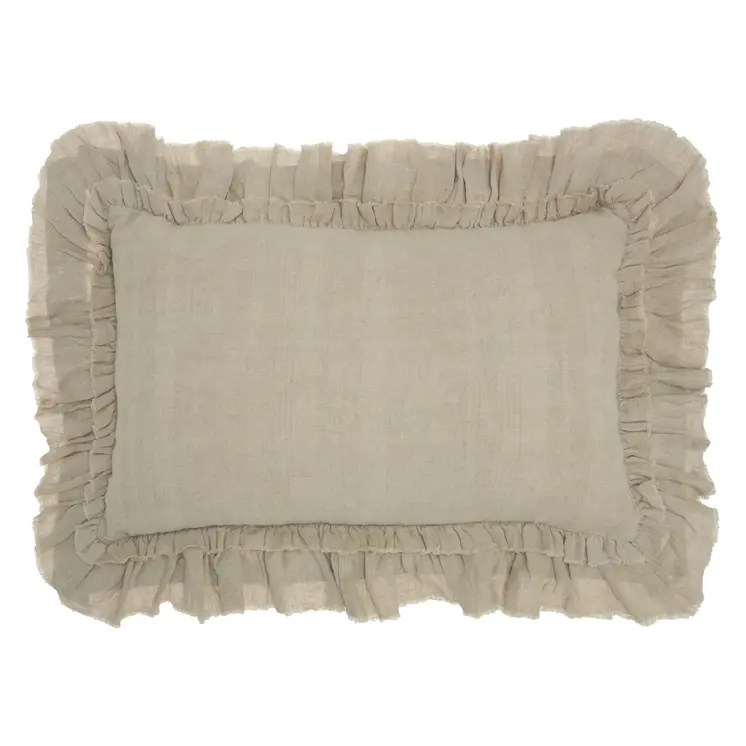 16" Beige Linen Throw Pillow