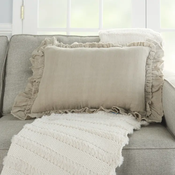 16" Beige Linen Throw Pillow