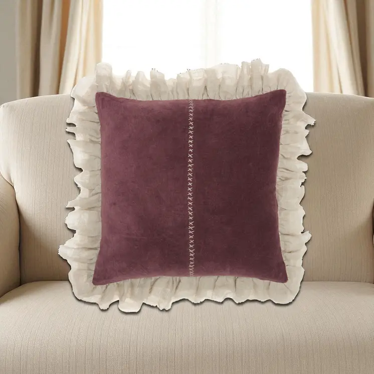 Wide Tasseled Marble Maroon Throw Pillow
