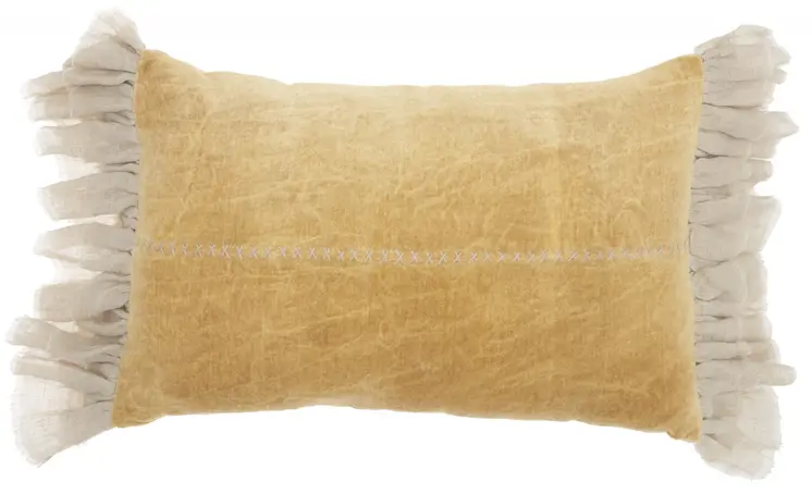 Wide Tasseled Marble Yellow Lumbar Pillow