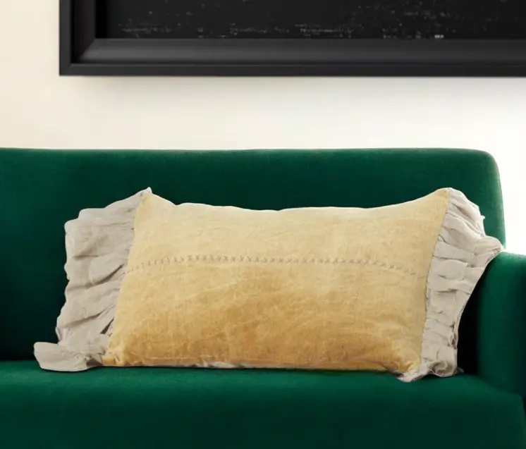 Wide Tasseled Marble Yellow Lumbar Pillow