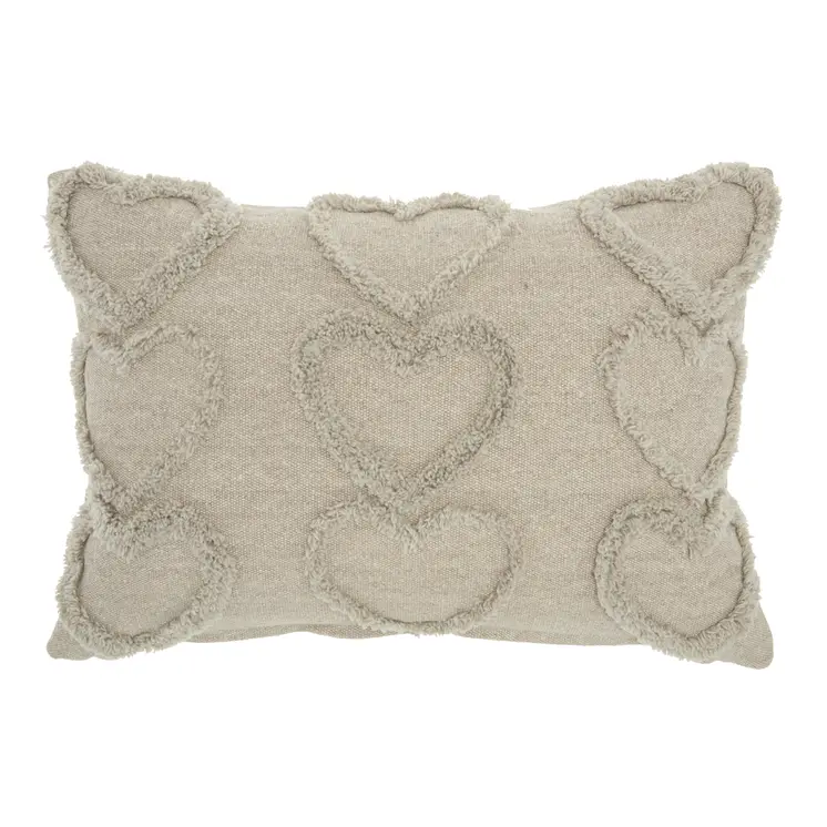 14" X 20" Gray Heart Cotton Throw Pillow