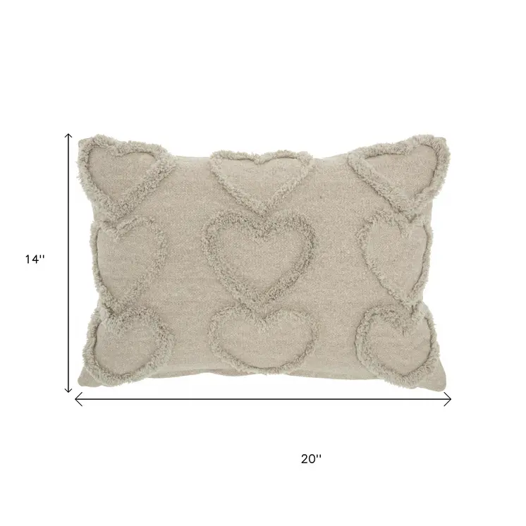 14" X 20" Gray Heart Cotton Throw Pillow