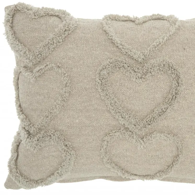14" X 20" Gray Heart Cotton Throw Pillow