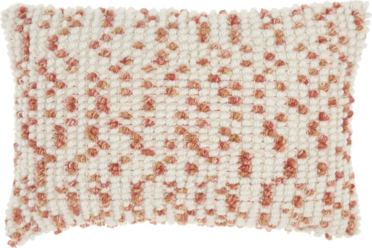14" X 20" Coral and Beige Ribbed Indoor Outdoor Throw Pillow With Texture