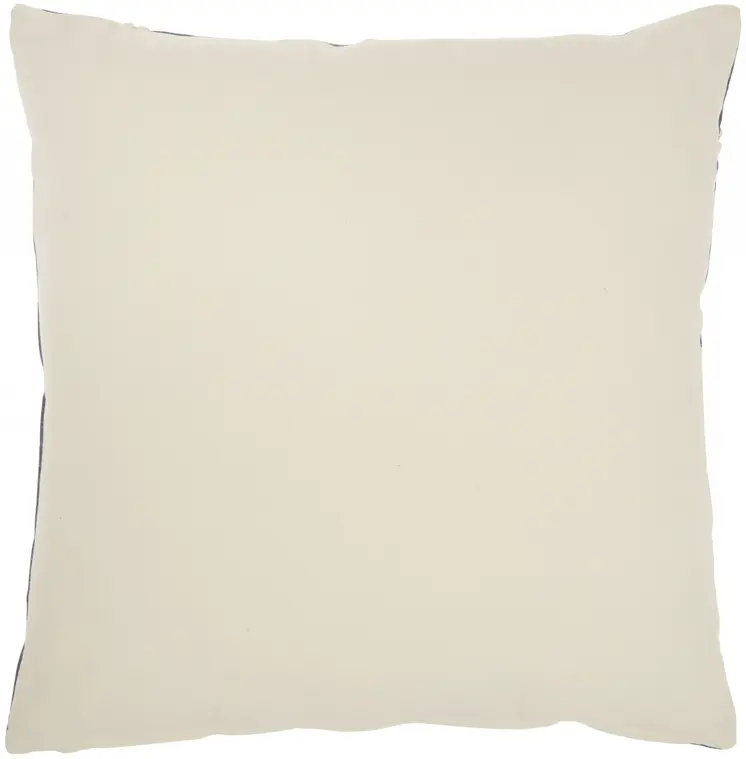 20" Ivory And Navy Blue Geometric Cotton Throw Pillow with Pompoms