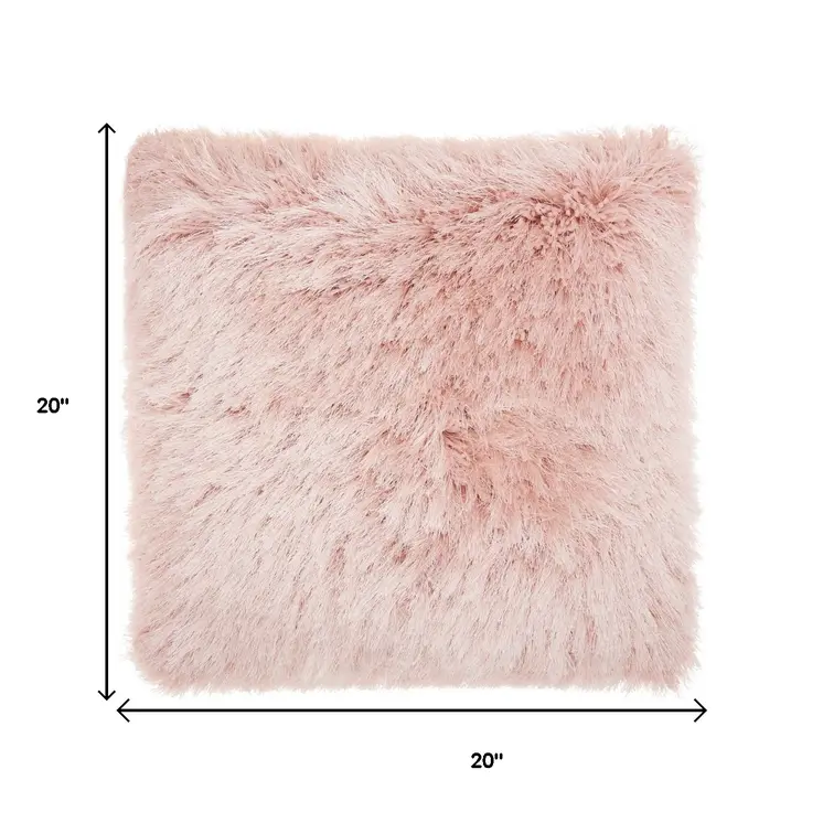 Fluffy Rose Pink Shag Accent Throw Pillow