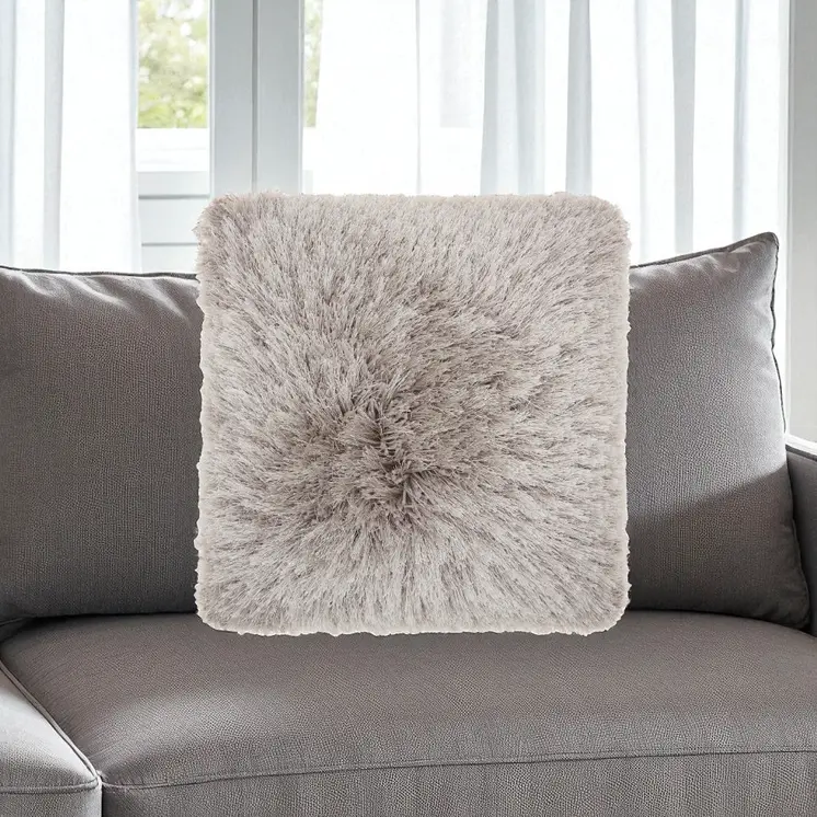 20" Light Gray Shag Accent Throw Pillow