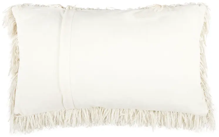 14" X 24" Long Ivory Shag Throw Pillow