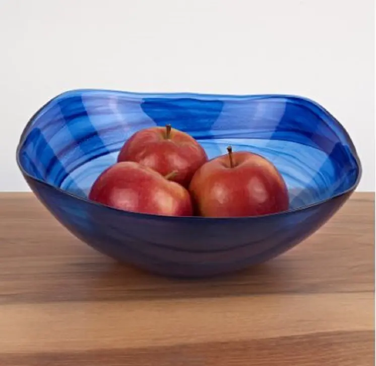10" Modern Soft Square Blue Swirl Glass Bowl