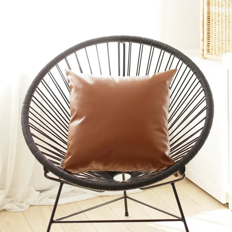 17" Brown Faux Leather Throw Pillow Cover