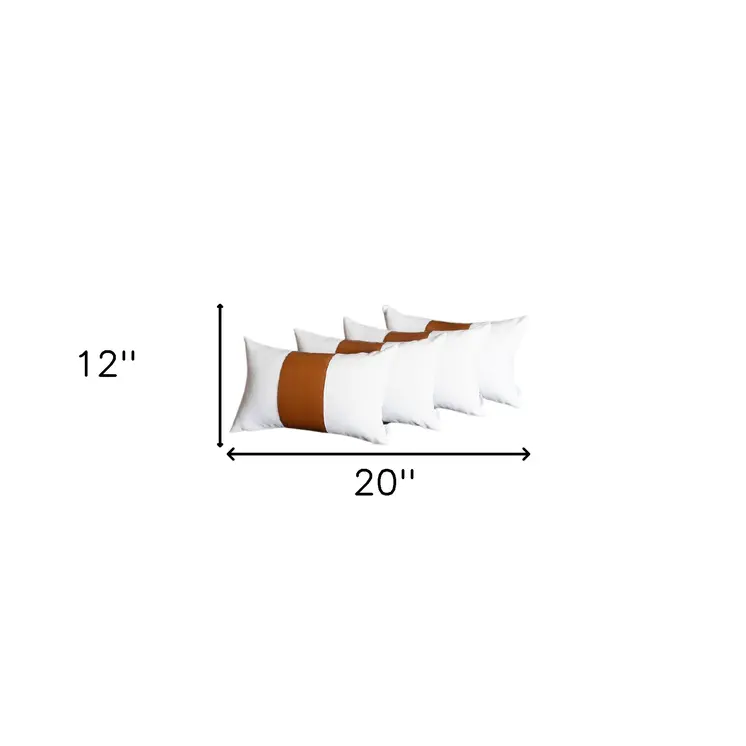 Set of Four 12" X 20" Brown And White Faux Leather Throw Pillow Covers