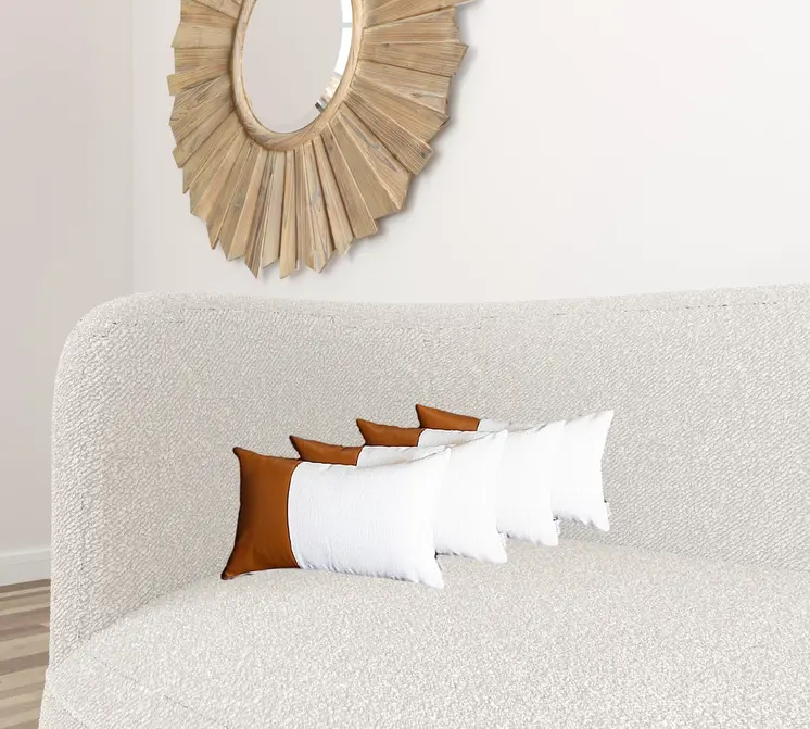 Set of Four 12" X 20" Brown And White Faux Leather Throw Pillow Covers