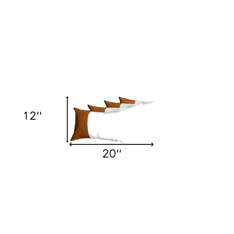 Set of Four 12" X 20" Brown And White Faux Leather Throw Pillow Covers