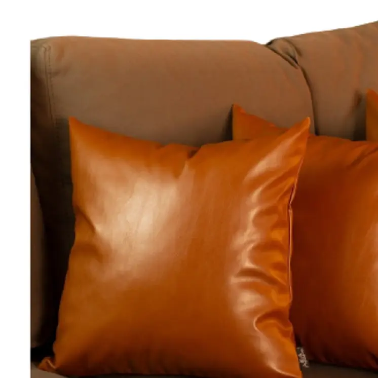 Set of Four 20" Brown Faux Leather Throw Pillow Covers