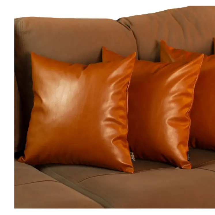 Set of Four 20" Brown Faux Leather Throw Pillow Covers
